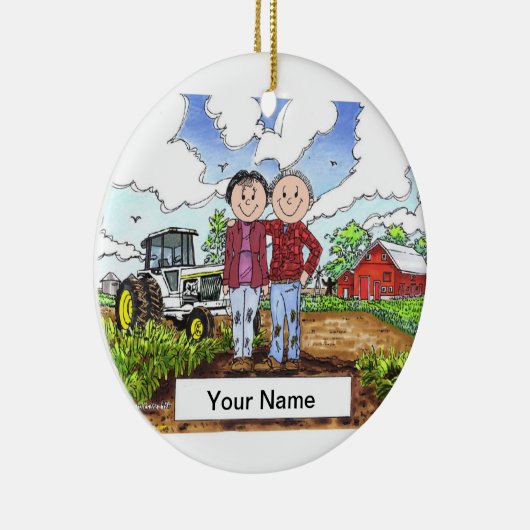 Boerenpaar - Witte tractor Keramisch Ornament (Rechts)