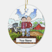 Boerenpaar - Witte tractor Keramisch Ornament (Links)