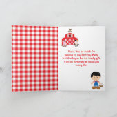 Boerenrood verjaardagsfeest zwart haar jongetje bedankkaart (Binnen)