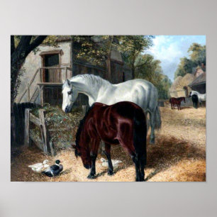 Boerenscène met paarden poster