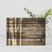 Boerenschuur Hout Berkenbomen Winter Bruidsuitnodi Kaart (Staand voorkant)