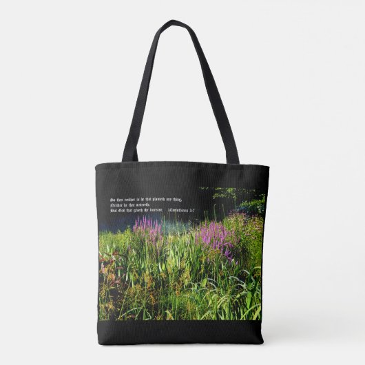 Boerentuin met 1 Korintiërs 3:7 Tote Bag (Achterkant)