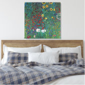 Boerentuin met zonnebloem door Klimt, Vintage Bloe Canvas Afdruk (Insitu (Slaapkamer))