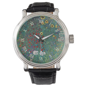 Boerentuin met zonnebloem door Klimt, Vintage Bloe Horloge