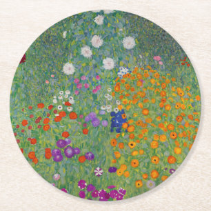 Boerentuin, Olieverfschilderij, Gustav Klimt Ronde Kartonnen Onderzetter