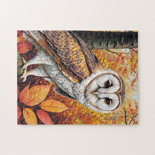 Boerenuil in het herfstbos legpuzzel (Horizontaal)