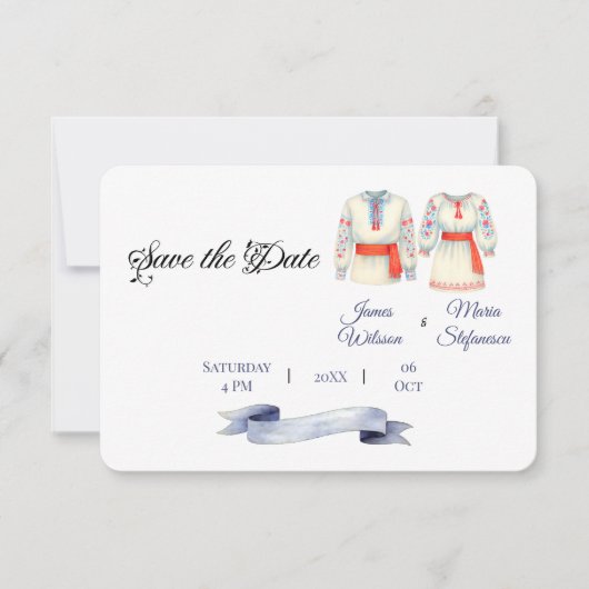 Boerenvrijwedding Roemeense traditionele volkscost Save The Date (Voorkant)