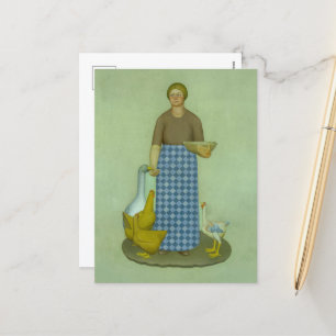 Boerenvrouw met kippen door Grant Wood Feestdagenkaart