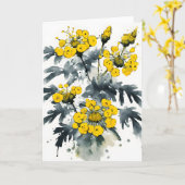 Boerenwormkruid - Waterverf bloemen Kaart (Gele Bloem)