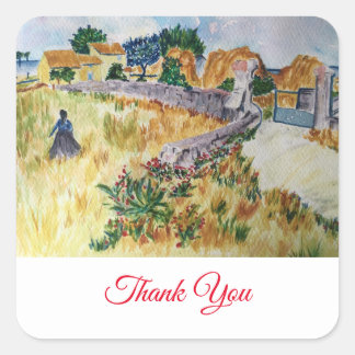 Boerij in Provence in de stijl van Van Gogh Vierkante Sticker