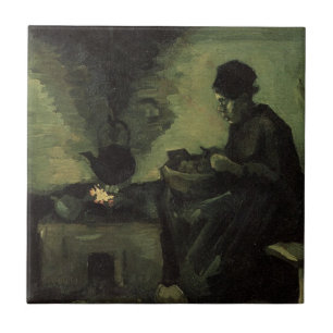 Boerin bij de haard door Vincent van Gogh Tegeltje