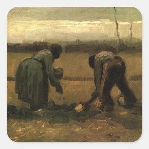 Boerin die aardappels plant door Vincent van Gogh Vierkante Sticker