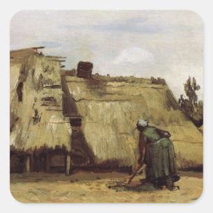 Boerin die een huis graaft door Vincent van Gogh Vierkante Sticker