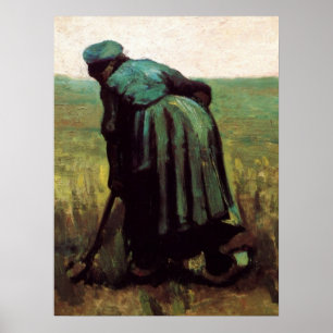 Boerin die graaft door Vincent van Gogh Poster