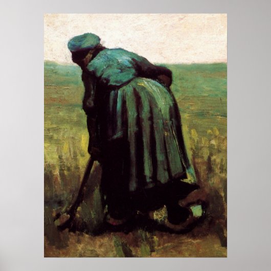 Boerin die graaft door Vincent van Gogh Poster (Voorkant)