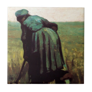 Boerin die graaft door Vincent van Gogh Tegeltje