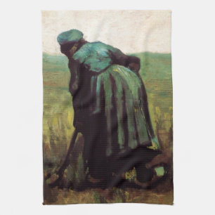 Boerin die graaft door Vincent van Gogh Theedoek