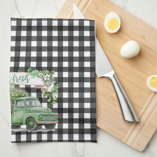 Boerkhuis |  groene vrachtwagen | Boerderij, vers Theedoek (Quarter Fold)