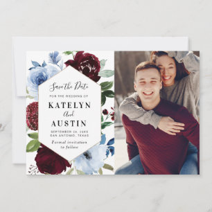 boeroendi dusty blue floral save the date card