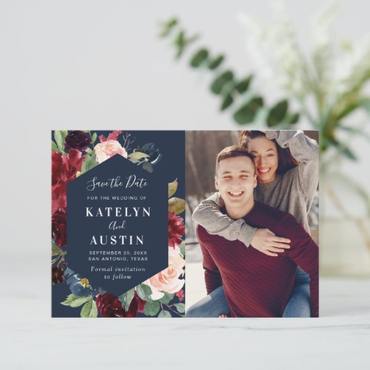 boeroendi en marineschrift , trouwe bruiloft , met save the date (Staand voorkant)