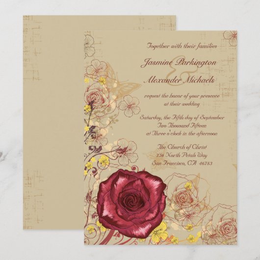  boeroendi roos florale bruiloft kaart (Voorkant / Achterkant)