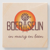 BOERSEUN Windpomp Afrikaans Zuid-Afrikaanse Expat Stenen Onderzetter (Voorkant)