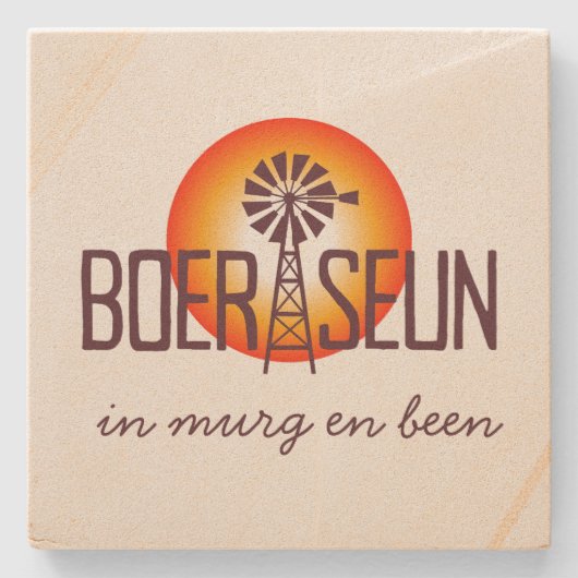 BOERSEUN Windpomp Afrikaans Zuid-Afrikaanse Expat Stenen Onderzetter (Voorkant)