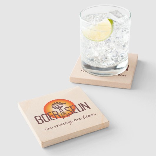 BOERSEUN Windpomp Afrikaans Zuid-Afrikaanse Expat Stenen Onderzetter (Zijkant)