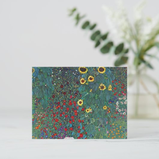 Boertuin met zonnebloem door Klimt,  bloemen Briefkaart (Staand voorkant)
