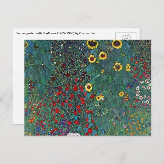 Boertuin met zonnebloem door Klimt,  bloemen Briefkaart (Voorkant / Achterkant)