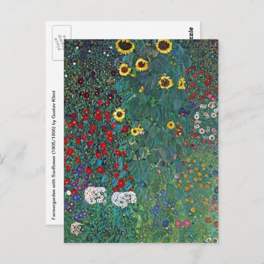Boertuin met zonnebloem door Klimt,  bloemen Briefkaart (Voorkant / Achterkant)