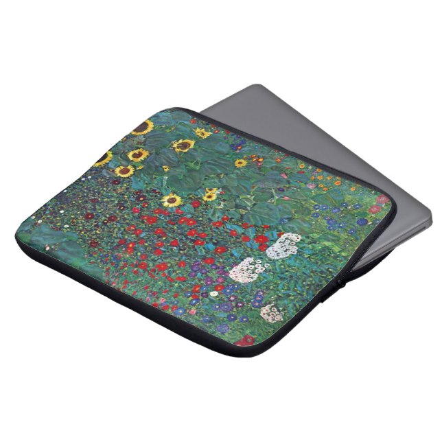 Boertuin met zonnebloem door Klimt,  bloemen Laptop Sleeve (Voorkant top)
