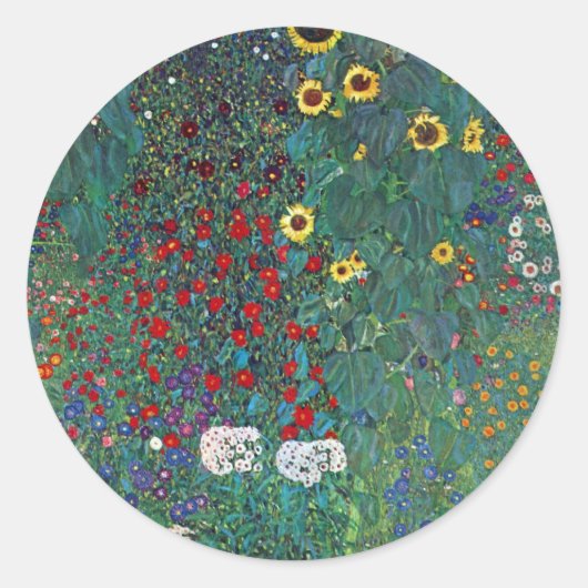 Boertuin met zonnebloem door Klimt,  bloemen Ronde Sticker (Voorkant)