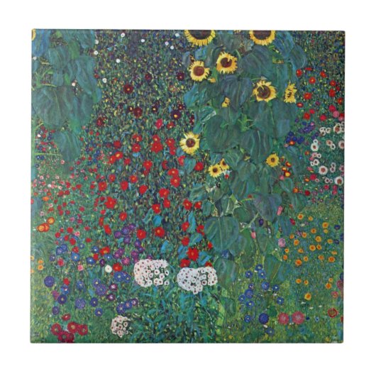 Boertuin met zonnebloem door Klimt,  bloemen Tegeltje (Voorkant)