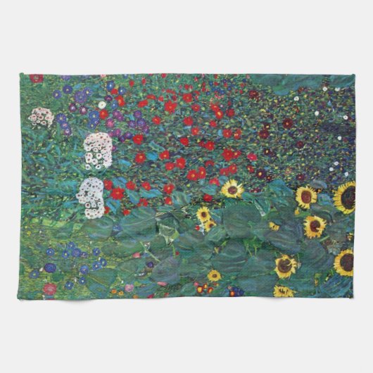 Boertuin met zonnebloem door Klimt,  bloemen Theedoek (Horizontaal)