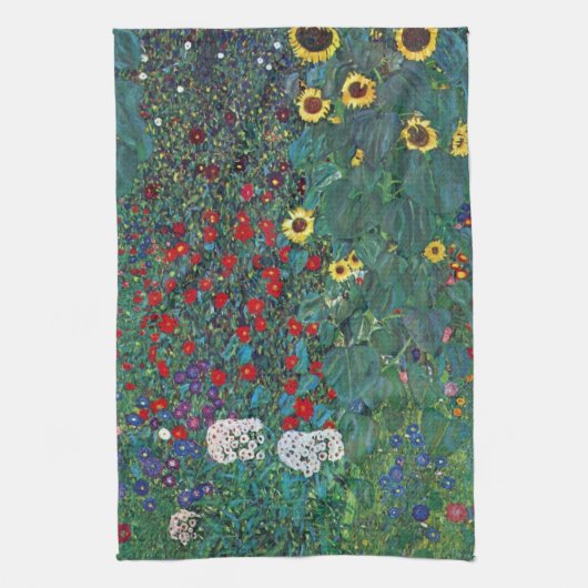 Boertuin met zonnebloem door Klimt,  bloemen Theedoek (Verticaal)