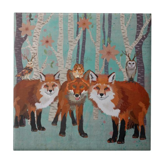 BOEST FOXES & ANTLER OWLS Tile Tegeltje (Voorkant)