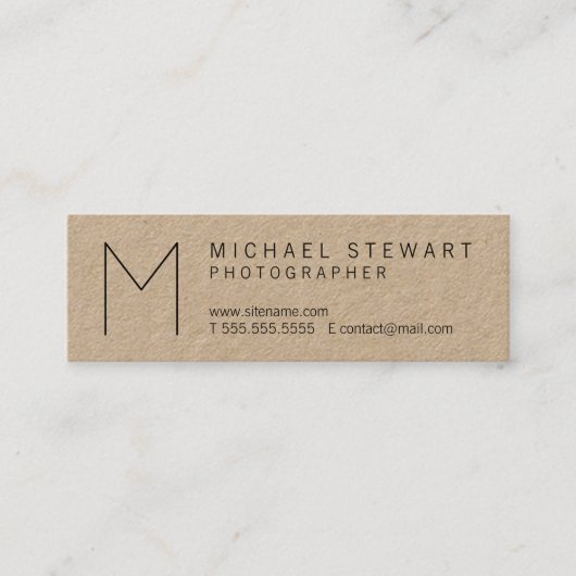Boetiek Minimalistisch Monogram Kraft-papier Mini Visitekaartje (Voorkant)