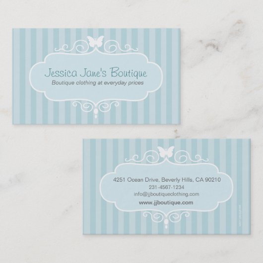 Boetiekhandel munt blauw schommel label / visiteka (Voorkant / Achterkant)