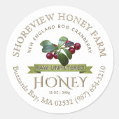 Bog Cranberry Honey Label met Cranberries (Voorkant)