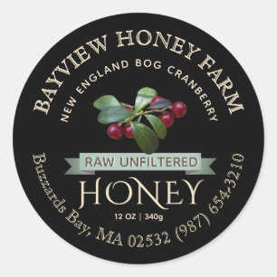Bog Cranberry Honey Label met Cranberries Zwart