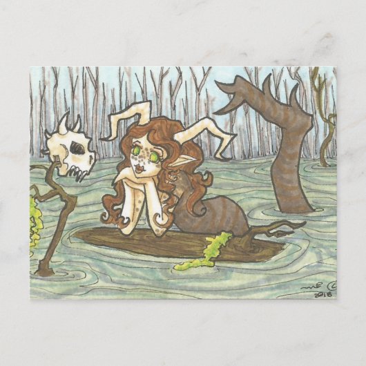 Bog Lady Nymph en Skull Fantasy Art Briefkaart (Voorkant)