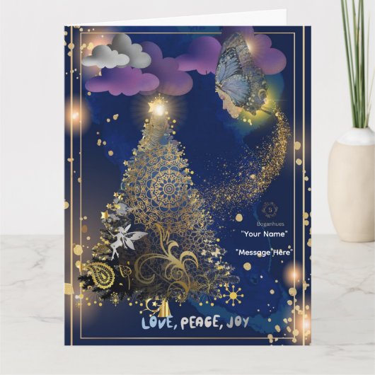 Boganhues Print Kerst Gevouwen Wenskaart Kaart (Voorkant)