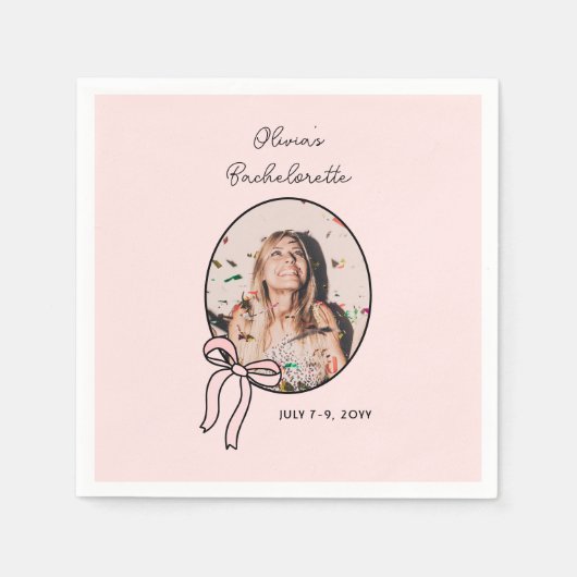 Bogen & Babes Roze Bow Coquette Bachelorette Party Servet (Voorkant)