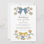 Bogen & Bloesems Blauw Geel Coquette Trouwen Kaart (Voorkant)