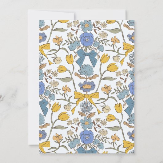 Bogen & Bloesems Blauw Geel Coquette Trouwen Kaart (Achterkant)