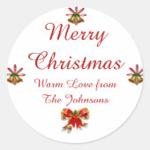Bogen en Bells Merry kerststickers Ronde Sticker (Voorkant)