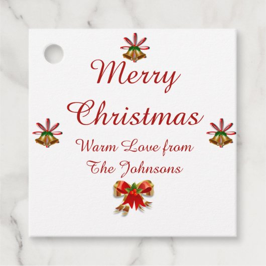 Bogen en Bells Merry kersttassen Bedankjes Labels (Voorkant)