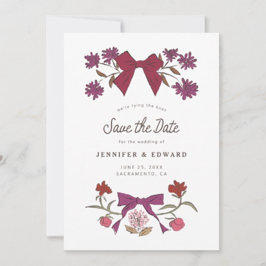 Bogen en bloemen Magenta Save The Date (Voorkant)