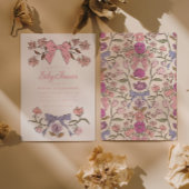 Bogen en bloemen meisje Baby shower uitnodiging